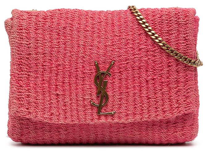 Saint Laurent Sac bandoulière Kate Monogram en raphia rose, taille Medium