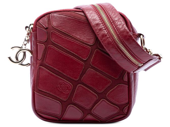 Bolsa Camera Chanel Red CC em jersey e couro de cordeiro com escamas Vermelho Bordeaux