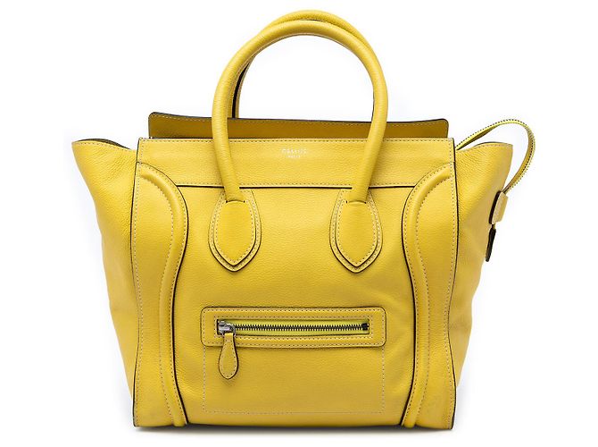 Céline Bolsa Tote Luggage em couro de bezerro amarelo Celine Mini