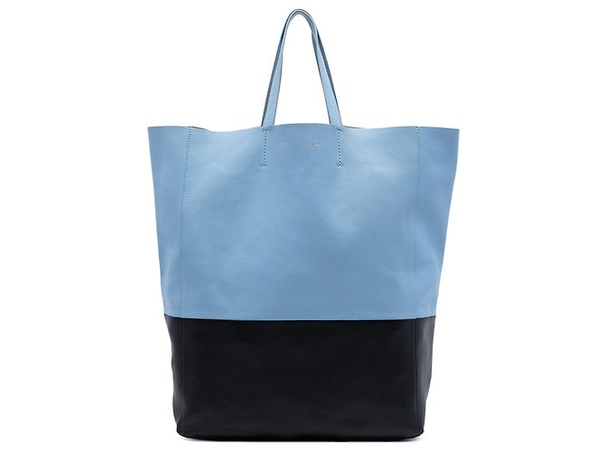 Céline Celine Blue Bicolor Leather Vertical Cabas Tote