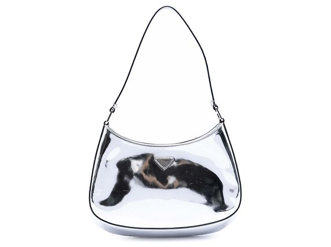 Bolsa de ombro Cleo em couro Spazzolato prateado Prada Prata