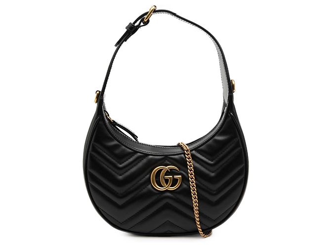 Bolsa Gucci Black Mini GG Marmont Meia Lua Preto