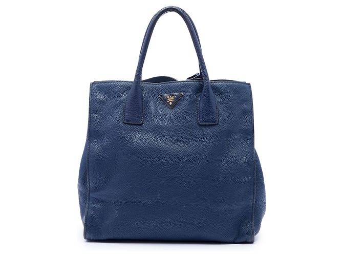 Tote convertible ouvert en Vitello Daino bleu Prada