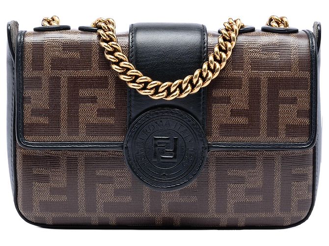 Fendi Marrone Mini FF 1974 Glazed Fabric Stamp Patch Crossbody