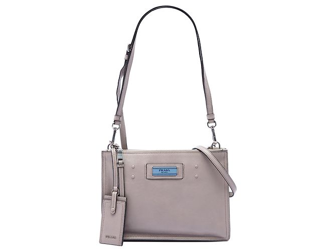 Bolsa Prada Gray Glace Calf Etiquette Marrom
