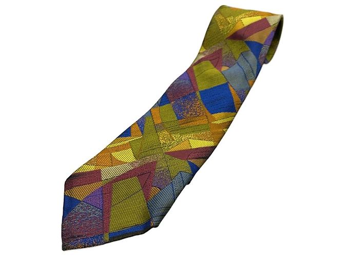 Gianni Versace Geometric Pattern Silk Tie Brown Red Blue Green Purple Yellow