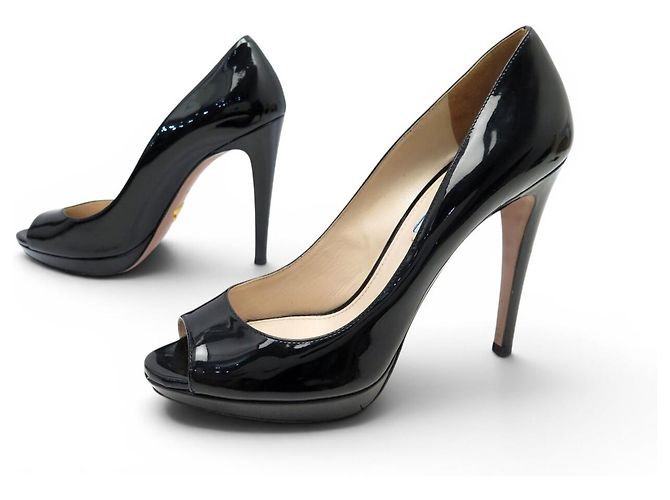 PRADA PUMPS 40 BLACK PATENT LEATHER SHOES
