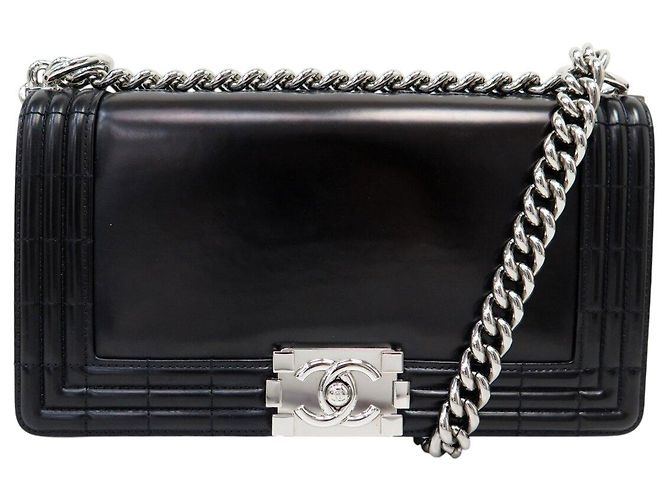 SAC A MAIN CHANEL BOY MEDIUM EN CUIR GLACE NOIR BANDOULIERE HAND BAG PURSE