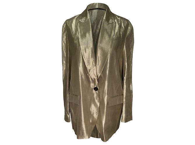 Brunello Cucinelli Single-Breasted Blazer in Metallic Gold Viscose Golden