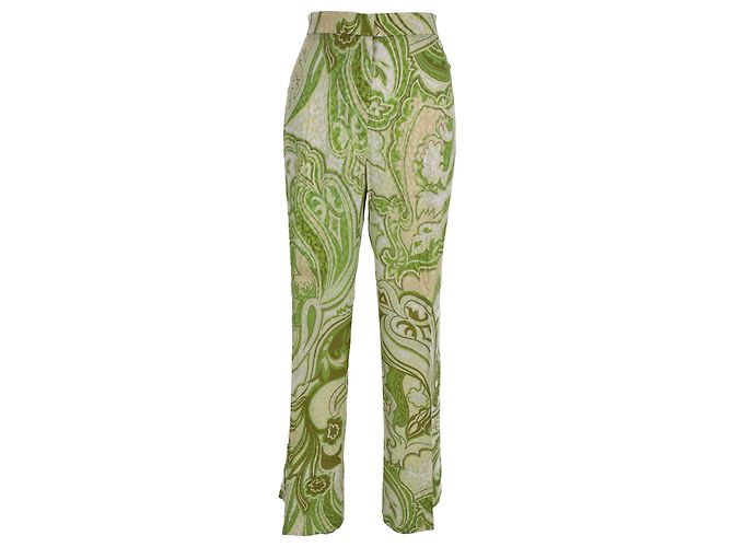 Pantalones Etro con estampado paisley en seda verde