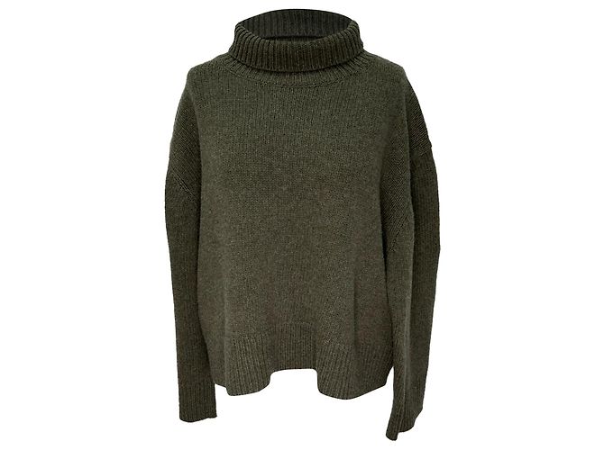 Nili Lotan Omaira Rollkragenpullover aus Olivenfarbener Lammwolle Grün Olivgrün