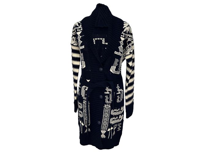 Etro Jacquard-Cardigan mit Gürtel aus Navy-Blauer Wolle