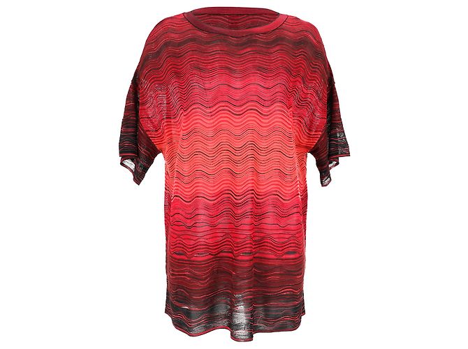 M Missoni Wave Pattern Knit Oversized Top in Red Viscose