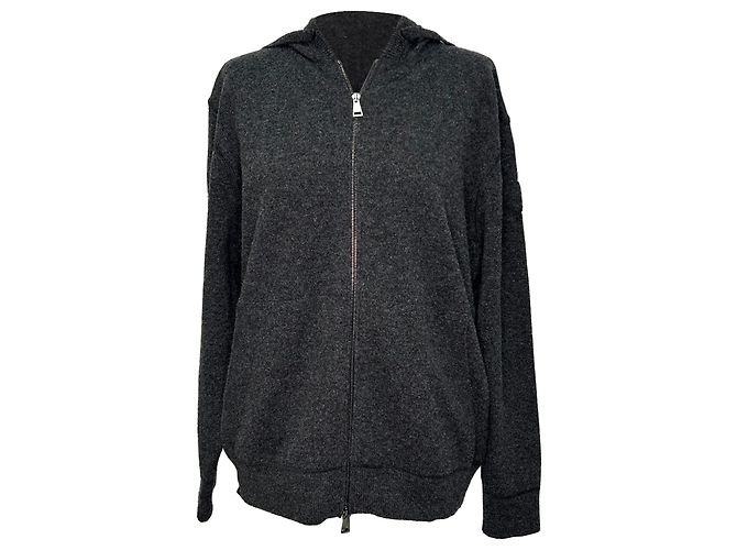 Moncler Zip-Up Hoodie aus grauer Wolle