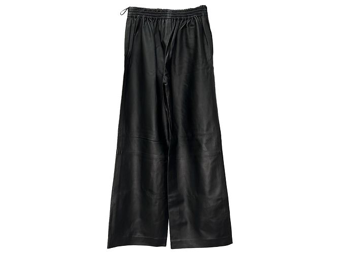 Calças largas Joseph com ligas em couro de cordeiro preto