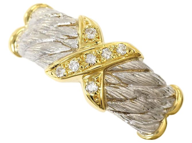 Autre Marque 18K Gelbgold- und Platin-Ring mit Diamant Golden