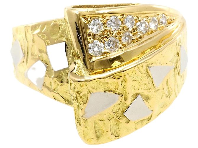 Autre Marque Anel de banda de diamante em ouro amarelo 18K e platina Dourado