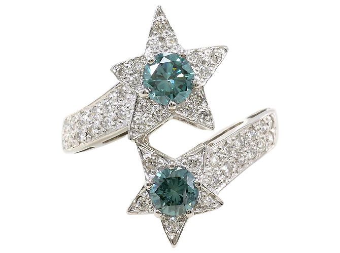 Autre Marque Platin-Ring mit blauem Diamanten 
