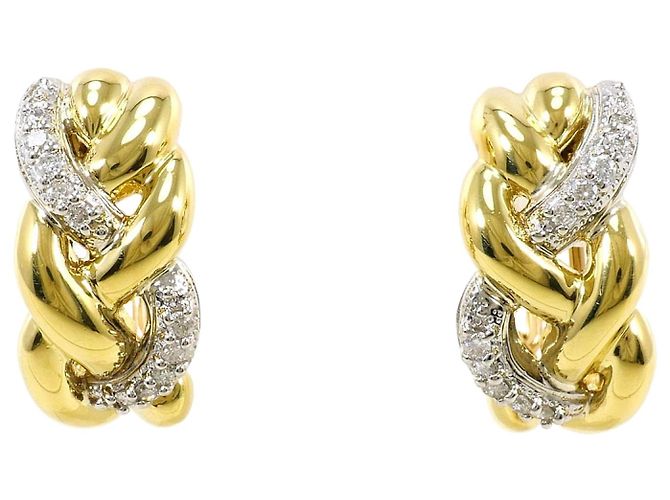 Autre Marque Orecchini a clip in oro giallo 18K e platino con diamante D'oro