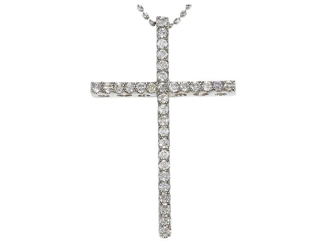 Autre Marque Collar de oro blanco de 18K con diamante Dorado