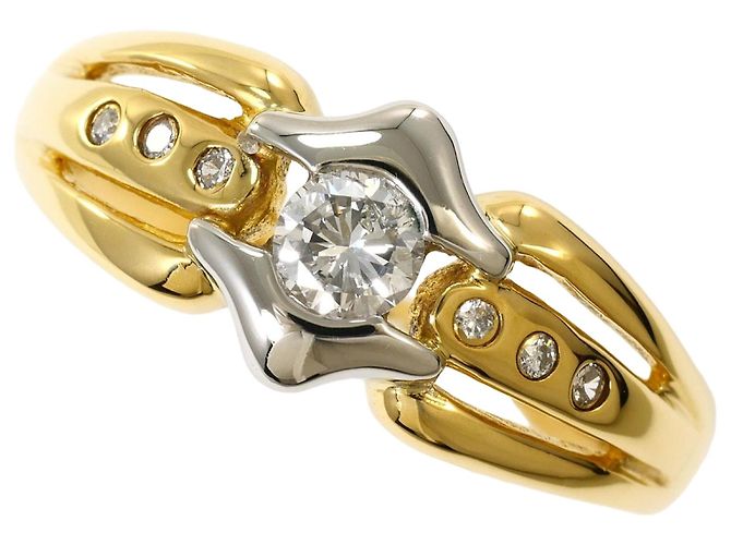 Autre Marque 18K Gelbgold- und Platin-Diamantring Golden
