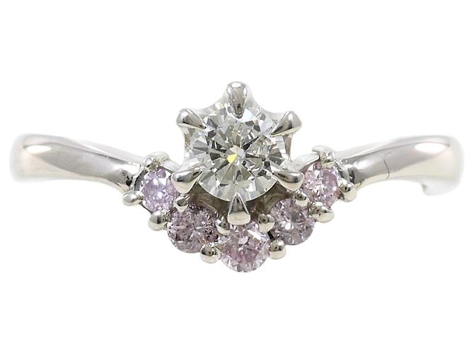 Autre Marque Anel de banda em platina e diamantes Rosa