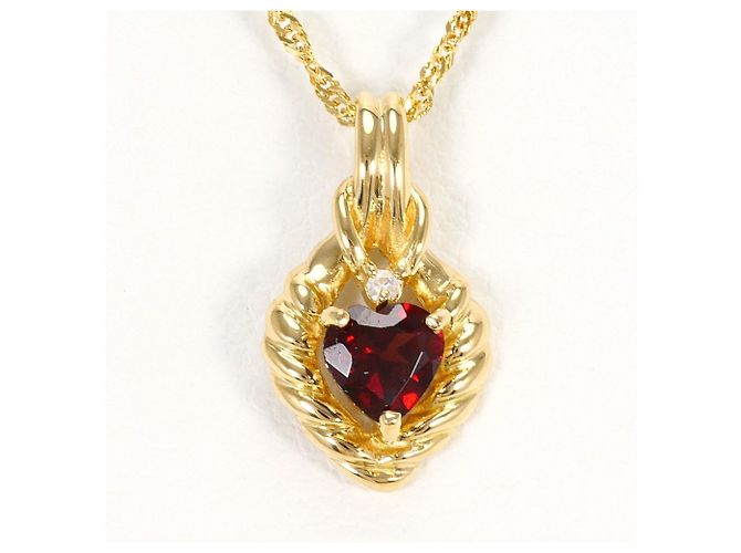 Autre Marque 18K Gelbgoldhalskette mit Granat und Diamant Golden