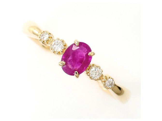 Autre Marque 10K Gelbgoldring mit Rubin und Diamant Golden