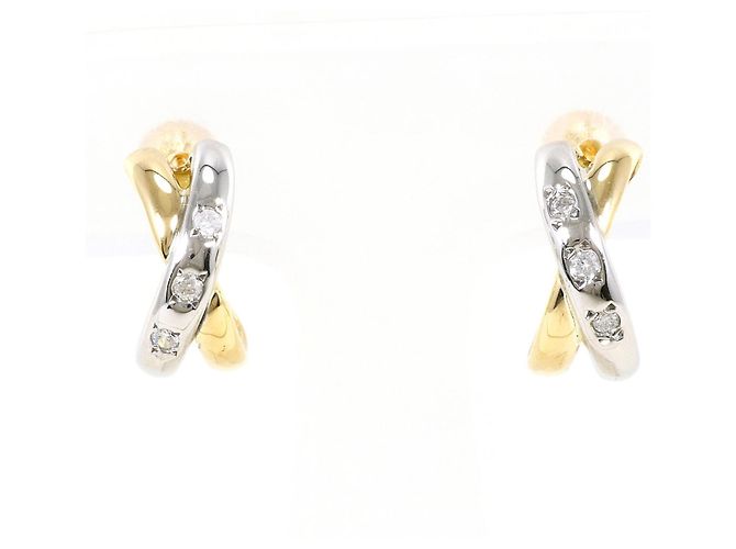 Autre Marque Orecchini a me mezza cerchio in oro giallo 18K e platino e diamanti D'oro