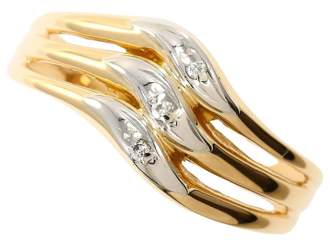 Autre Marque 18K Gelbgold- und Platin-Ring mit Diamant Golden