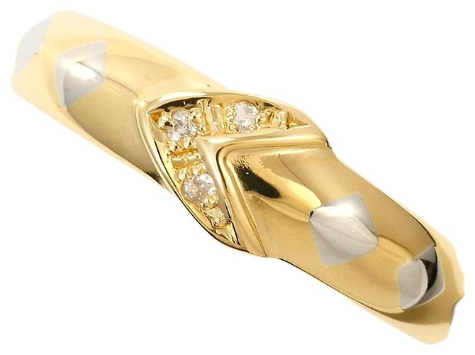 Autre Marque 18K Gelbgold- und Platin-Ring mit Diamant Golden