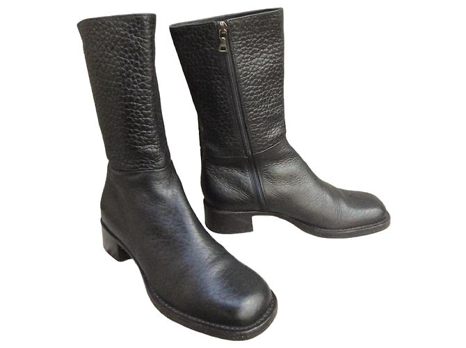 Prada Leather Ankle Boots Black