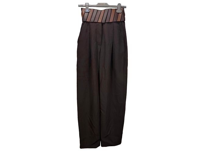 Alaïa Hose mit hoher Taille und Ledergürtel Braun