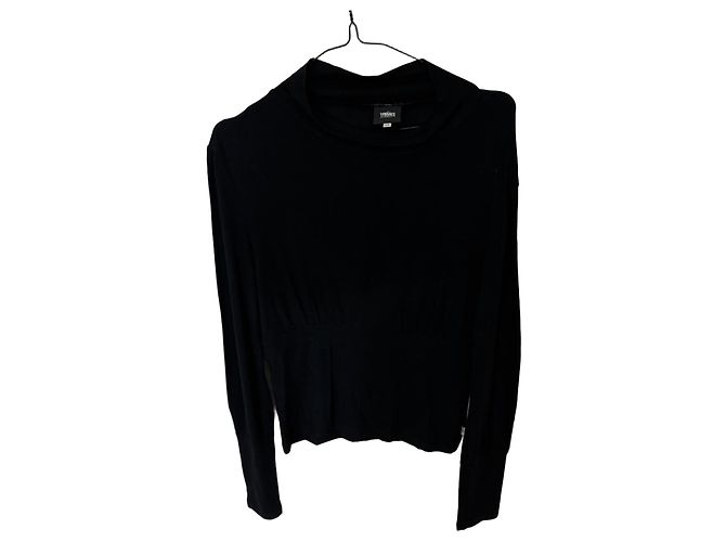 Top a maniche lunghe in viscosa nero Versace Jeans Couture