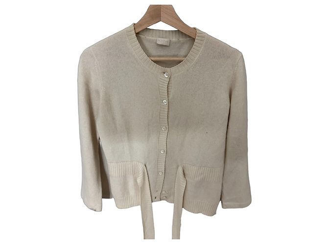 Valentino Roma Cream Cardigan aus 100% Kaschmir mit Gürtel Roh