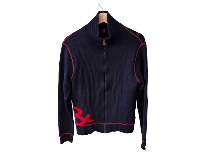 Dolce & Gabbana Cardigan mit Reißverschluss Navy Blau mit rotem Logo