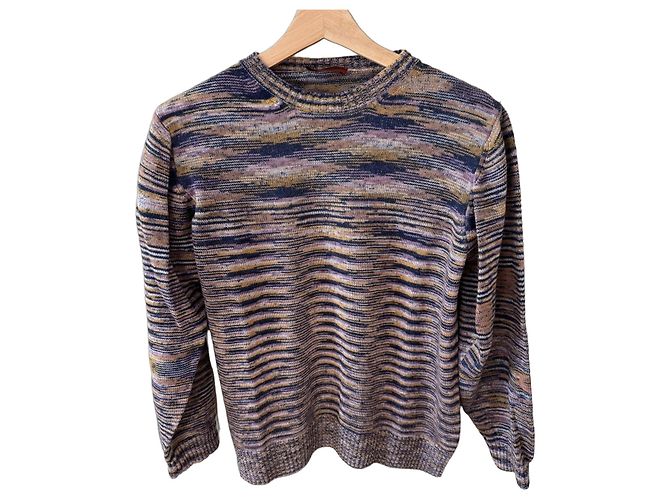 Missoni Strickpullover mit mehrfarbigen Streifen Blau Mehrfarben Beige Golden Lila
