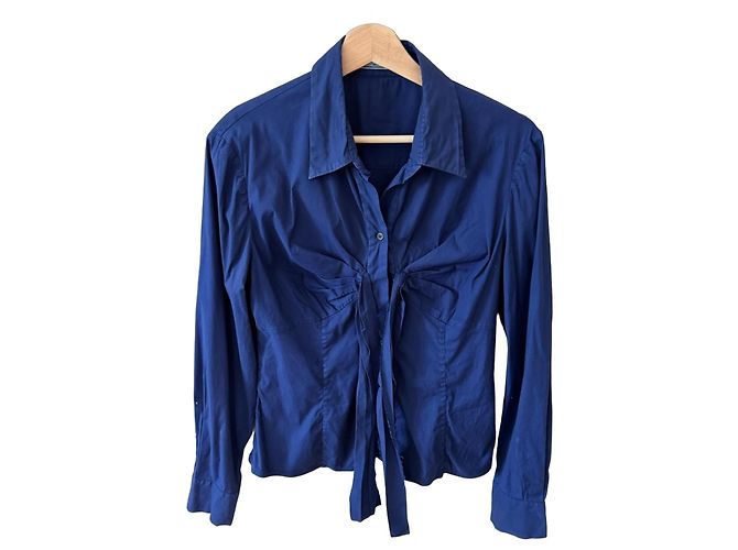 Camicia in cotone blu Prada con dettaglio a fiocco 