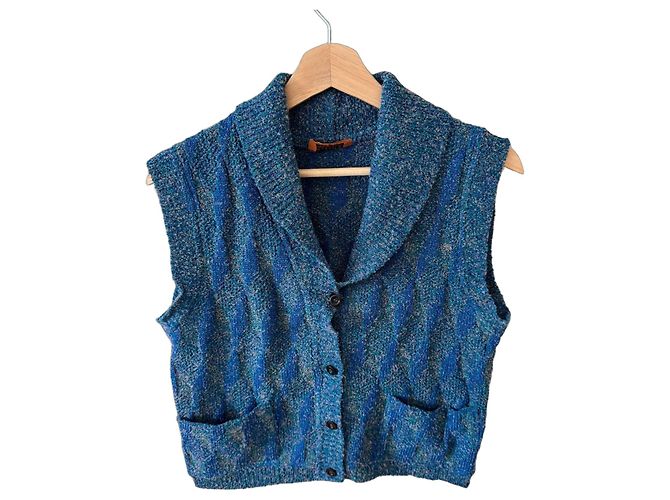 Ärmellose Strickweste in Blau von Missoni Grau Hellblau