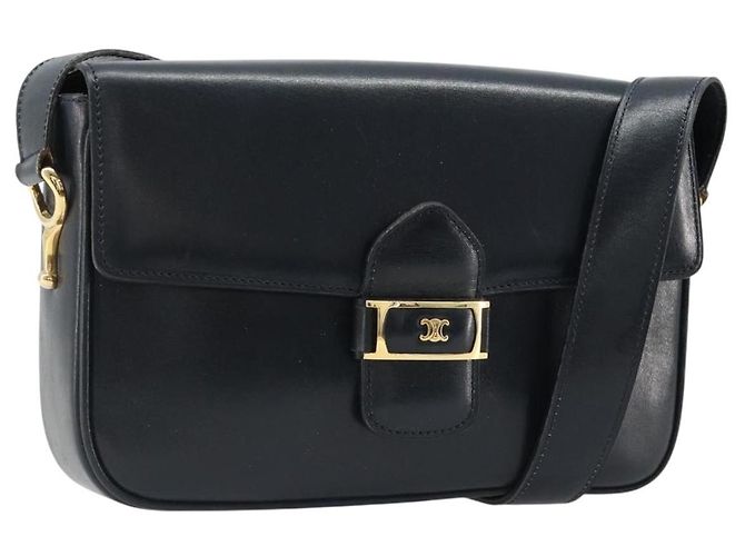 Céline CELINE Schultertasche aus Leder Navy Gold Auth 185966A Golden Marineblau