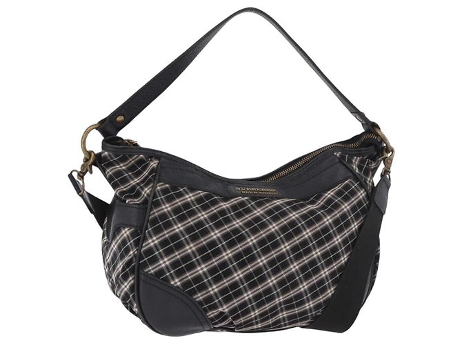 BURBERRY Nova Check Blue Label Handtasche Canvas 2way Schwarz Gold Auth 187373 Golden