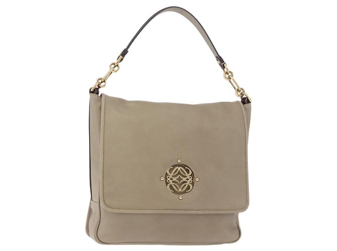 Bolsa de Ombro LOEWE Anagram Mya de Couro Bege Dourado Auth 186857A