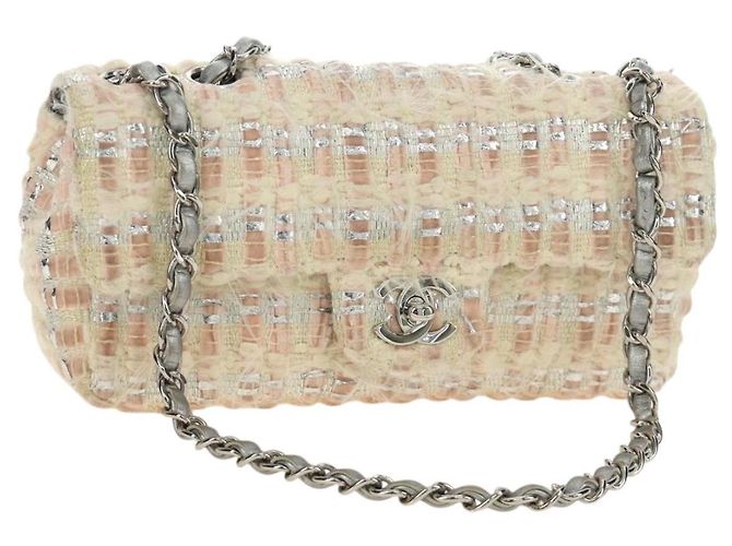 CHANEL Chain Matelasse 23 Schultertasche Tweed Rosa Silber CC Auth 185953SAM Pink