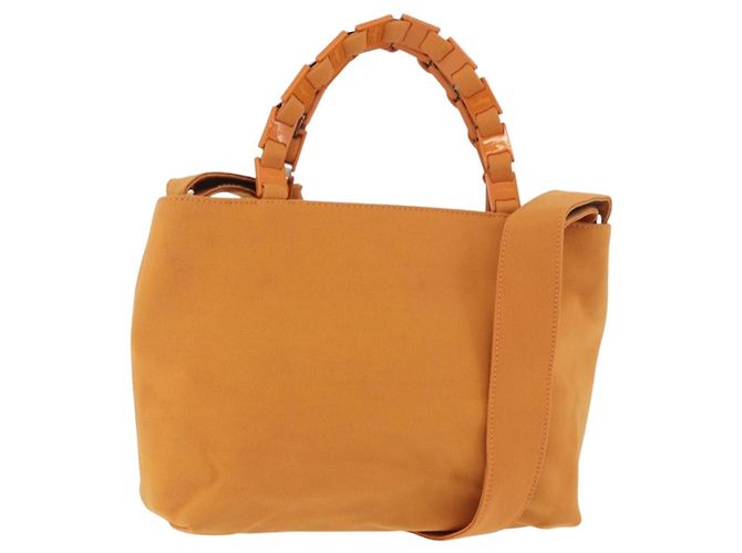 Salvatore Ferragamo Vala Handtasche Canvas 2way Orange Silber Auth BA13480
