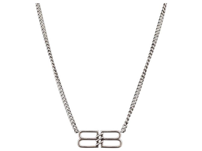 Collana BALENCIAGA BB Icon metallo Silver tone Auth 186316A
