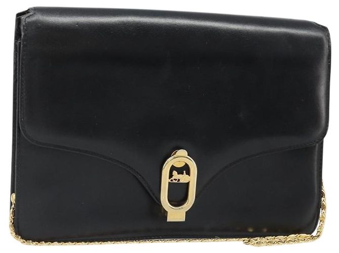 Céline Bolsa de Ombro com Corrente CELINE em Couro Preto e Ouro Auth 187388 Dourado