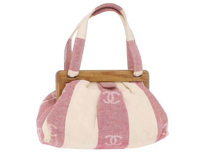 CHANEL Handtasche Canvas Pink Gold CC Authentisch 185742A Golden