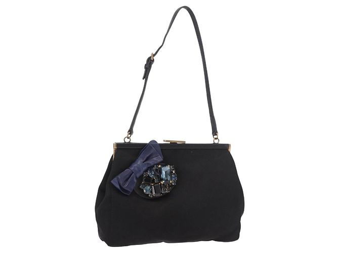 Bolsa de mão Miu Miu em cetim preto e dourado Auth 187043A