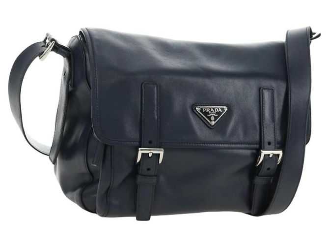 Borsa a Spalla PRADA in Pelle Blu Navy e Argento Auth ki6667SAM