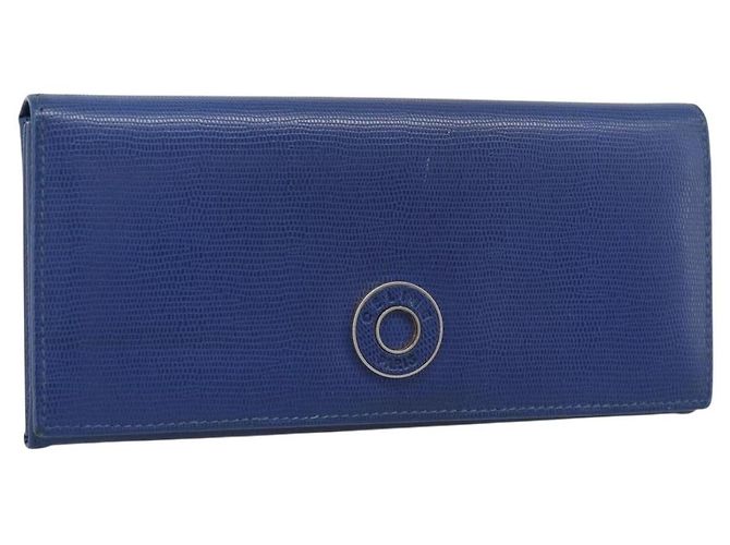 Céline CELINE Long Wallet Leather Blue Gold Auth 186718A Golden